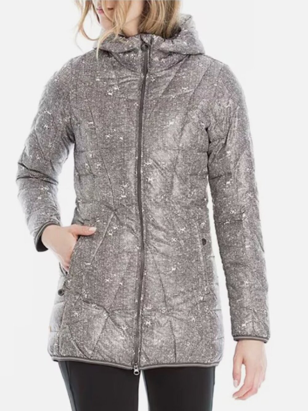 $220 LOLE GISELE Down Puffer Gray White Speckled COAT Hooded Size XS Full Zip